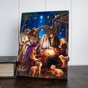The Nativity 8×6 Lighted Tabletop Canvas – Illuminated Nativity Scene with Easel Back – Holiday Christian Décor