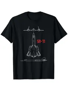 Men's SR-71 Blackbird Graphic T-Shirt - 100% Cotton Casual Fit Aviation & Space Design with Stealth Spy Plane S-XXXL Sizes Durable Print for Outdoor Aviation Enthusiast Events & Gifts - Ideal for Pilots & Airshow Fans - Black with White & Red SR-71 Label