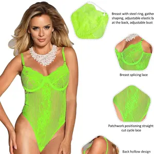 Hidden Treasures Lingerie Neon Green bodysuit sheer Underwear Womenswear Comfortable Everyday Lace Lady Elegance Piece Basic