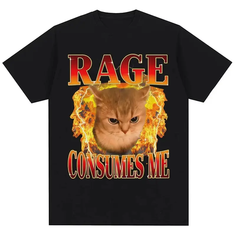 Men's Funny Cat Meme Graphic T-Shirt, Classic Fit Tops in a Smooth Knit Fabric with Ribbed Round Neck and Quarter Turn Design, Seamless, Sleeves, Menswear, Stylish, Elastic, Soft, Tshirt, Streetwear, Casual
