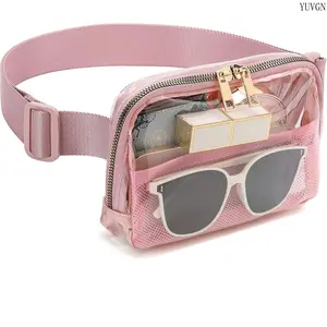 Pink Clear Stadium Approved Belt Bag, Transparent PVC & Mesh Crossbody Fanny Pack, Adjustable Waist Bag for Women Men Travel Concert & Sports Events