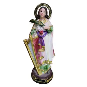 Santa Cecilia 8" Inches Tall Con Arpa Estatua Virgen de los Musicos Patron Saint of Musicians Brand New Religious Decor