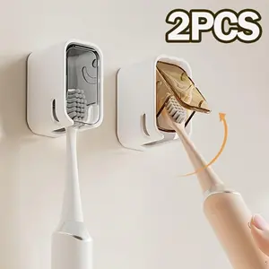 2pcs Wall-Mounted Toothbrush Holders with Covers, Dustproof toothbrush holders, No-Drill Installation, Multi-Compartment Organizer for Bathroom Hygiene, Toothbrush Storage Solution, Modern Home Bathroom Accessory, Toothbrush Protector