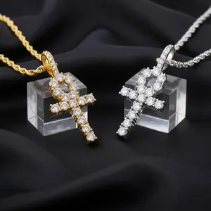 ICEOMG Iced Ankh Cross Pendant Necklace Diamond Shine Gold & Silver Plated Hip Hop Luxury Bling Jewelry for Men Women Valentine’s Day Gift for Him Her