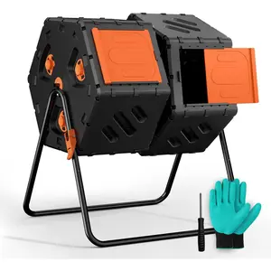 Update Compost Bin Outdoor 45 Gallon, Dual Separate Chamber 360?Rotating Composter, Garden Compost Bin for  Composting, Easy Assemble Compost Tumbler for Outside, Backyard, and Yard