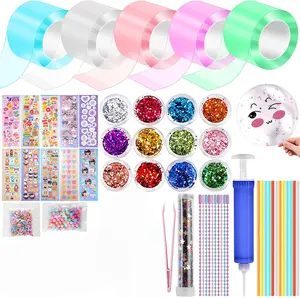 5 Pcs Nano Tape Bubble Kit,1m/3.28 ft Each Roll Nano Tape Bubbles Double Sided Tapes with Luxe Glitter,  Beads, Cute Stickes