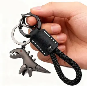 Men’s Leather Woven Keychain Braided Rope Metal Key Ring Durable Car Motorcycle Bag Accessory Stylish Everyday Carry Charm Gift for Men Coworkers Friends Drivers