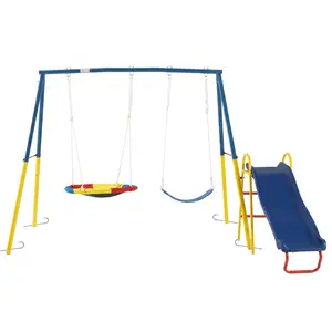 Mersco Unisex 3-in-1 Heavy-Duty Metal Playground Equipment - A-Frame Stand, Slide, Saucer Swing Seat - Outdoor Kids Play Gear, Toys, Outdoor Kids Stuff