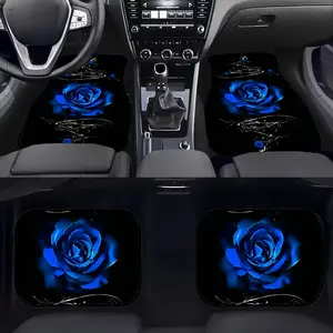A set of 4 car floor mats, universal design, non-slip surface, rose print pattern, protect front and rear seats, dust-proof