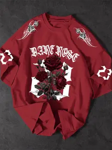 Unisex Graphic T-Shirt - Dark Aesthetic Gothic Rose Print - Y2K Cyberpunk Streetwear Top for Clubbing, Skater Outfits & Daily Casual Wear