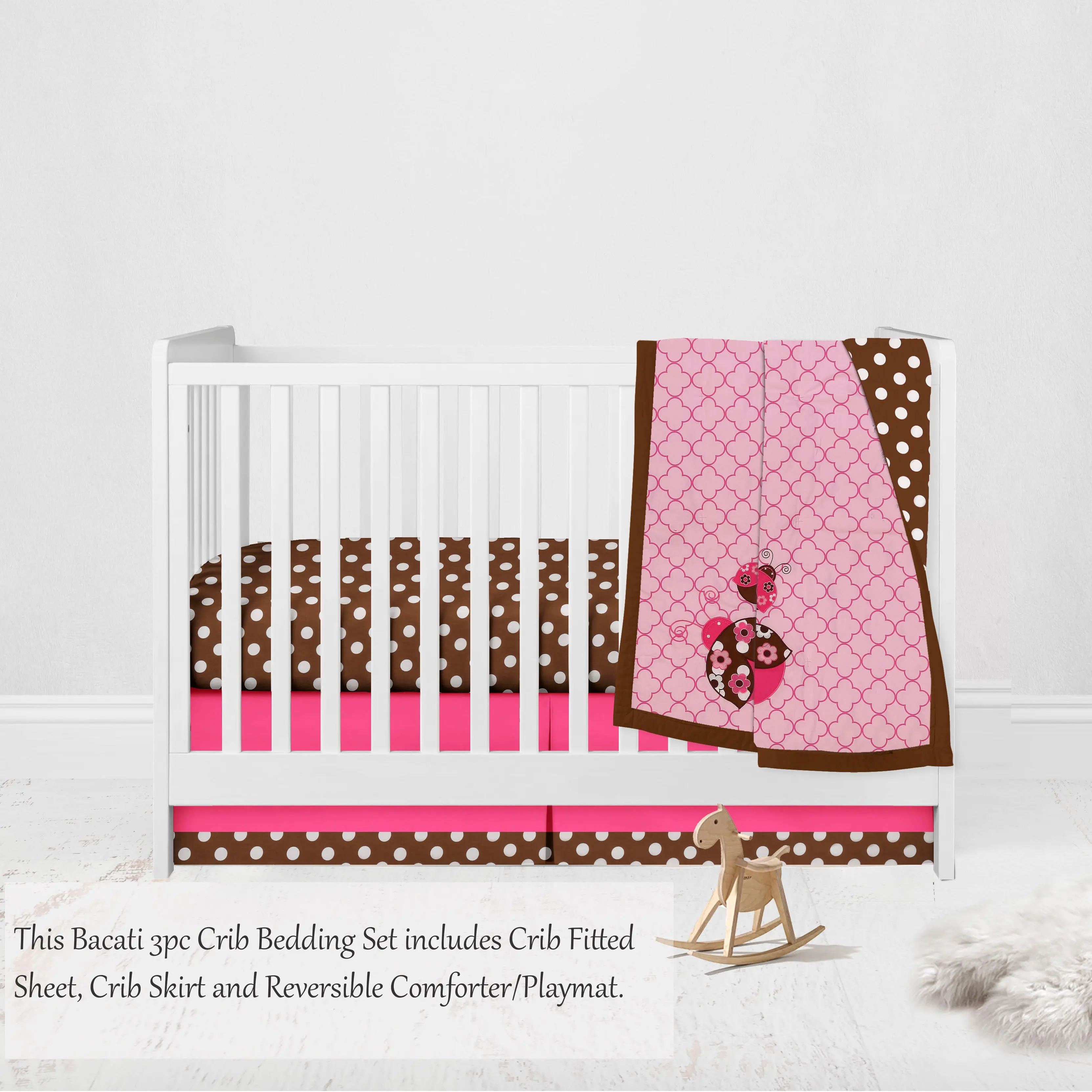 Bacati Ladybugs 3-Piece Crib Bedding Set - Pink/Chocolate