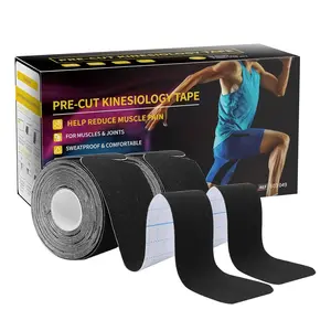 Kinesiology Tape, 40 Count Precut Strips 2 Rolls, Original Cotton, 10” Elastic Athletic Tape for Muscle Pain Relief and Joint Support, Black