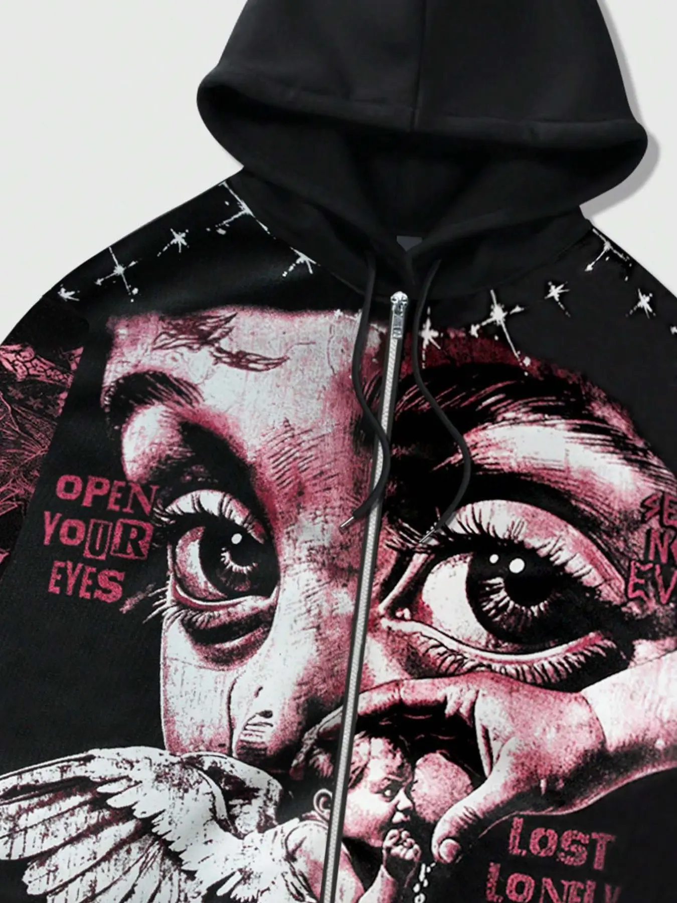 Men's Y2K Retro Streetwear Gothic Style Hoodie, Loose-Fit Short