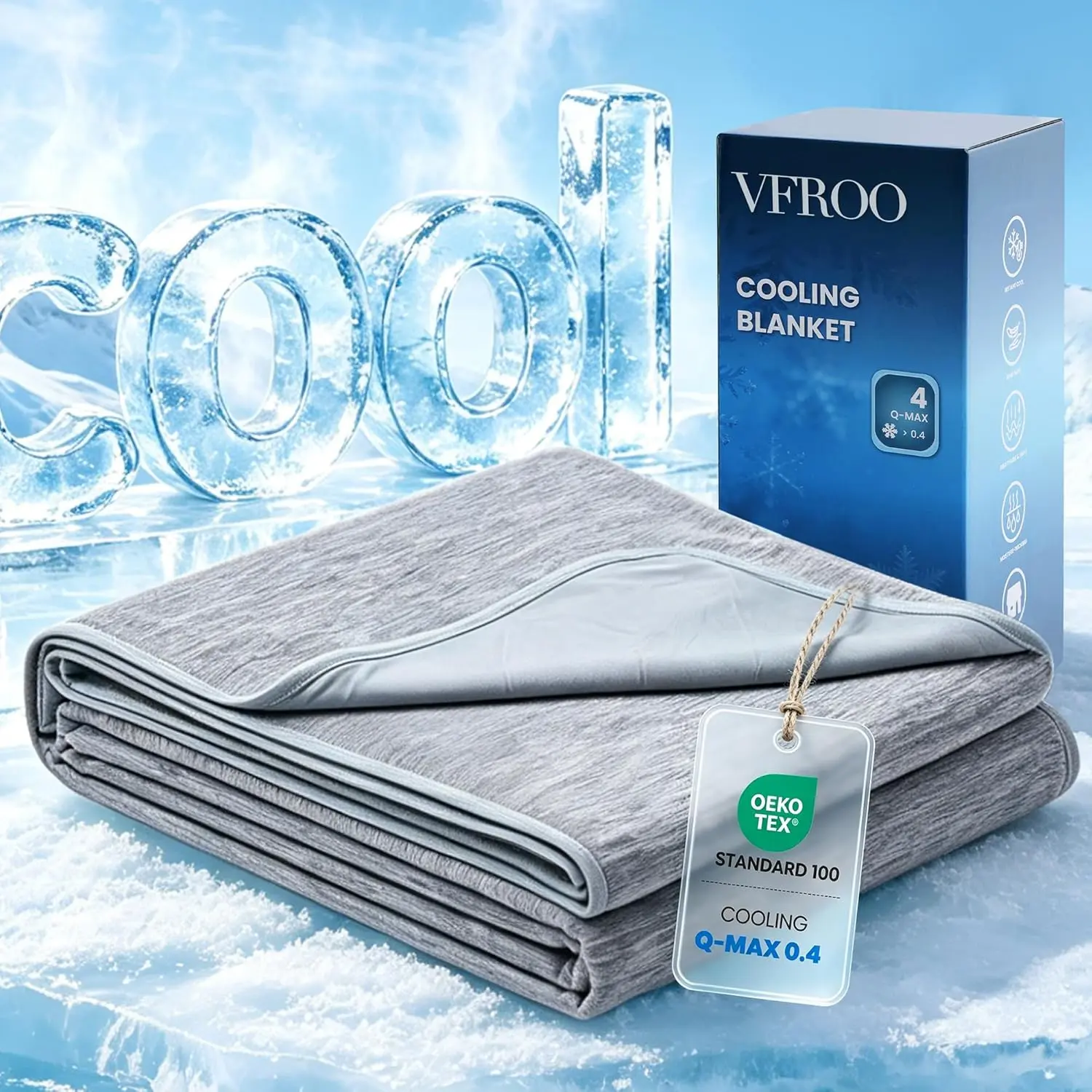 Cooling Blanket for Hot Sleepers Queen Size 90''×90'', Summer Blanket Thin Lightweight Breathable, Absorbs Sweat Heat to Keep Adults Cool, Cold Blanket for Sleeping on Bed Couch, GreyGift.