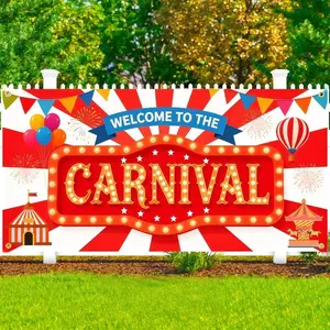Carnival Circus Background Banner, Red Circus Decoration, Suitable for Room, Terrace, Studio, Home and Garden Celebrations, Photography Background Cloth, Festival Supplies, Festival Party Decoration, Festival Decoration
