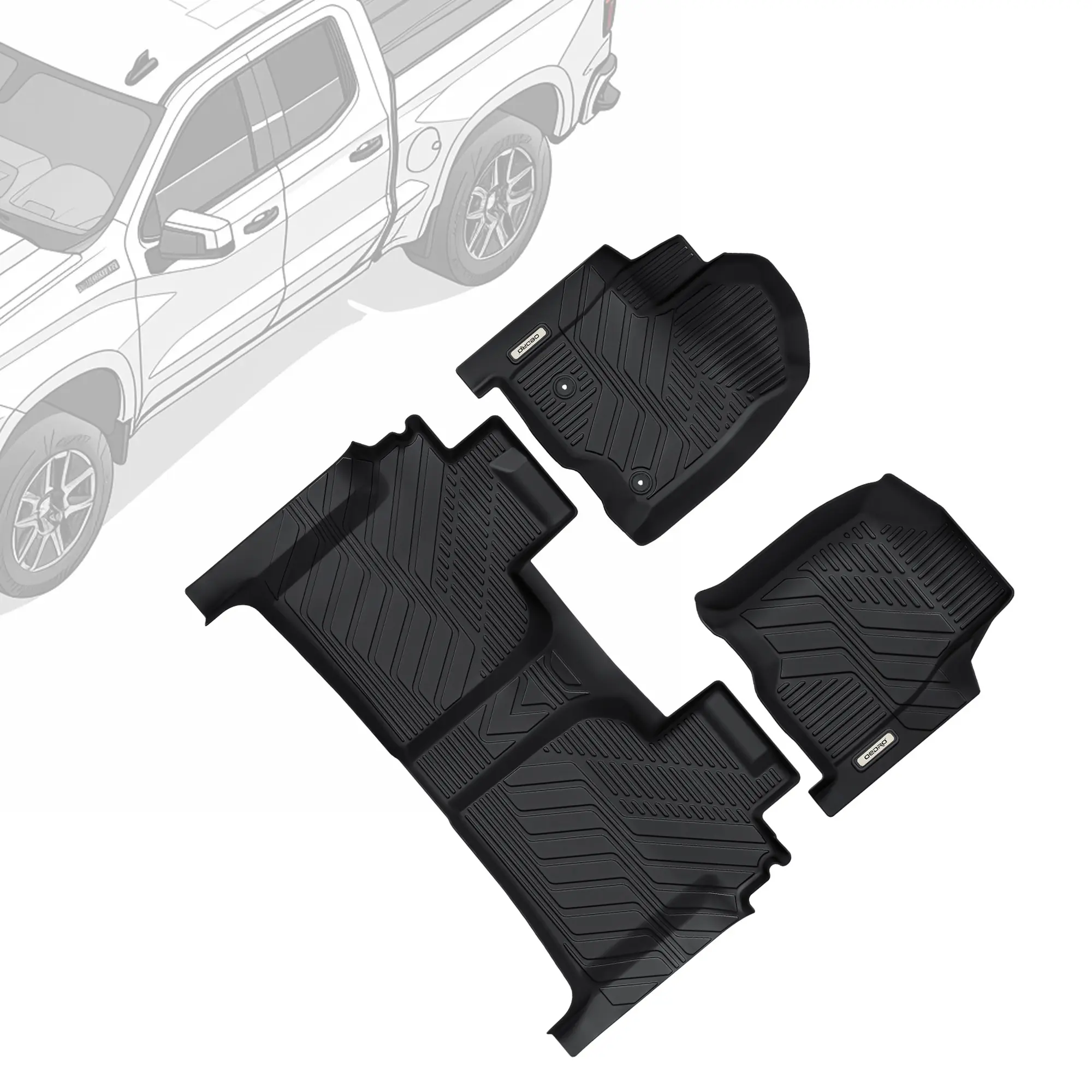 OEDRO TPE Floor Mats fits 2019-2026 Chevrolet Silverado GMC Sierra 1500, 2020-2026 2500HD 3500HD Crew Cab, All Weather, Waterproof