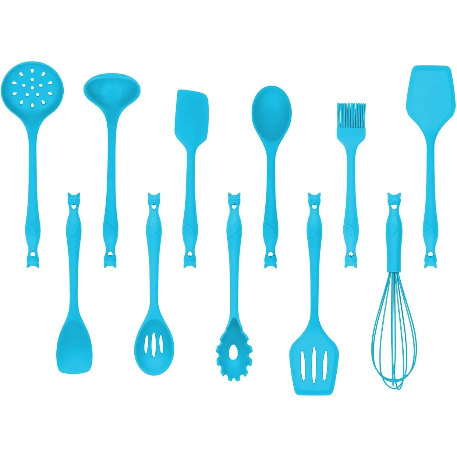 silicone kitchen utensil set, 11 cat shaped kitchen cooking utensil set, cute cat kitchen tool gift.