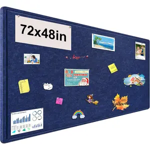 Large Bulletin Board, 72x48 Inches Cork Board Alternative, Large Felt Board Decorative Pin Board for Wall, Foldable Photo Board Self-Adhesive Vision Board with 36 Pushpins Dark Blue