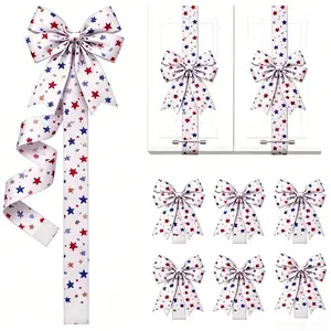 2 PCS New Holiday Independence Day and Anniversary Cabinet Door Tassel Decorative Ribbon, Five-pointed Star Flag Large Butterfly Knot Cabinet Fireplace Ribbon, Polyester Fiber No Battery Required, Holiday Home Decoration
