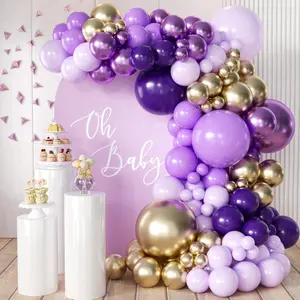 Purple and Gold Balloons Arch Kit, 166Pcs Dark Purple Metallic Lavender Lilac Violet Gold Chrome Balloons for Baby Shower Girl Princess Party Wedding Decorations