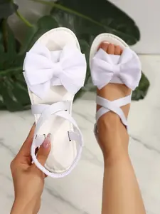 Women's Bowknot Design Flat Sandals, Bow Decor Sandals, Casual Comfortable Slingback Sandals for Beach, Fashionable Shoes for Daily Wear, Bow Decorated Sandals, Girl