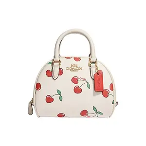 COACH Sydney 21 Cherry Print Coated Canvas and Leather Zip-Top Crossbody Shoulder Bag for Women in White