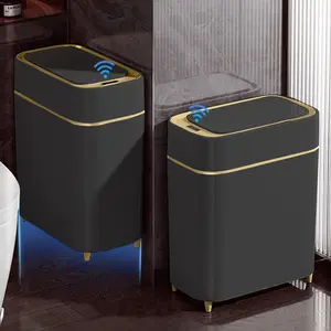 2-Pack Bathroom Trash Can with Lid, Slim Motion Sensor Trash Can, Small Automatic Garbage Can Touchless,  Trash Bin for Bedroom, Office, Living Room, 2.3 Gal, Black with  Trim