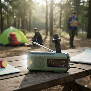 Solar Hand Crank Emergency Radio, AM/FM Weather Alert Radio with 2000mAh Power Bank, SOS Alarm, Bright Flashlight, Type-C Charging, Portable Survival Gear for Outdoor Camping Hiking Emergency