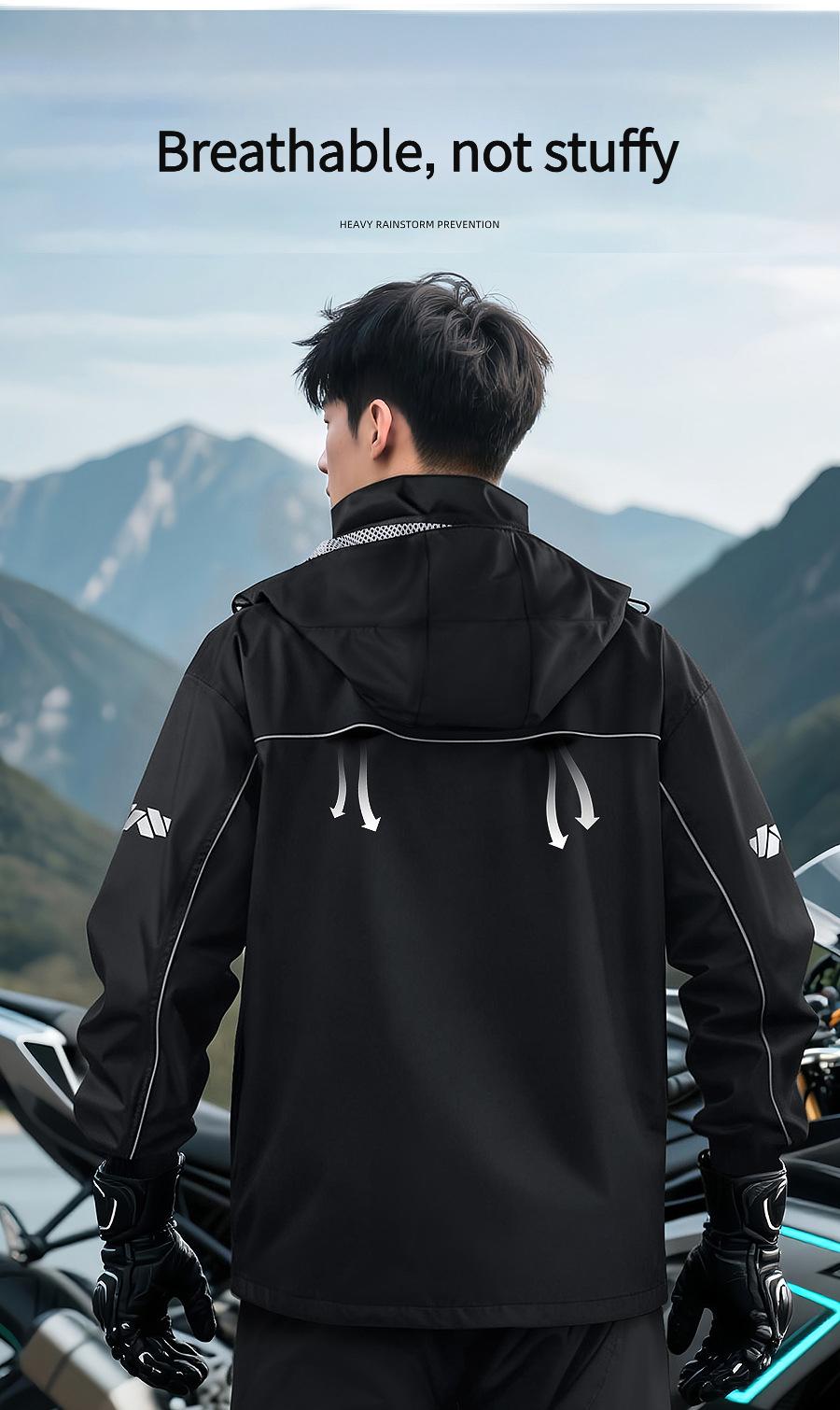 Male Durable Reflective Waterproof Rain Suit - Lightweight Windproof Outdoor Raincoat & Waterproof Pants Set, Hiking/Light Outdoor Rainwear for Riding