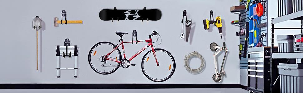 Garage Hooks, 4 Pack Wall Mount Storage Hanger with 2 Extension Cord Holder Organizer, Heavy-Duty 7.5 inch Long Hooks for Ladder, Ski, Sports, Utility, Garden Tool, Hose Storage Rack Organizer