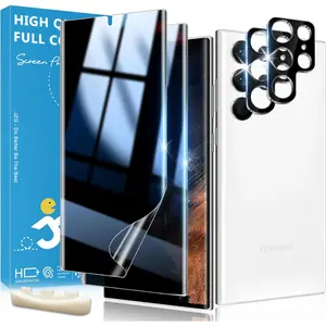 2 Pack for Samsung Galaxy S22 Ultra Privacy Screen Protector Soft Film and 2 Pack Lens Protector, Fingerprint Unlock Compatible, 28 °   Anti Spy, Easy Installation, Bubble-Free, Case Friendly