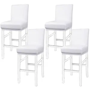 PiccoCasa 4Pcs Waterproof Bar Stool Covers, Faux Leather Pub Counter Height Side Chair Covers with Elastic Band White