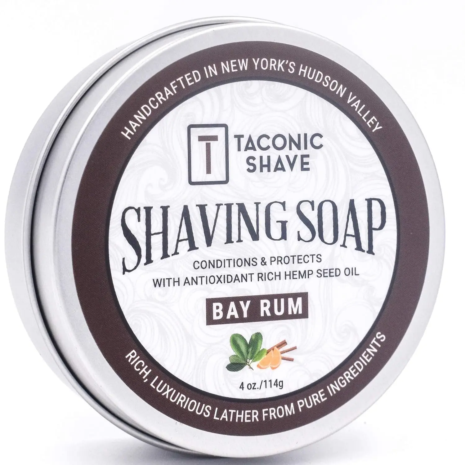 Taconic Shave Bay Rum Scent Shaving Soap Puck - Smooth Clay, Lavender Infused, Coconut & Olive Oils, Warm Spiced Aroma, Barbershop Quality Lather, Classic Wet Shave, Made in USA, Long-Lasting Gift, Razor, Soothing, Cosmetic, Birthday