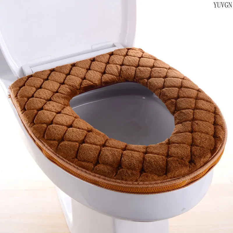 Summerwins Plush Fabric Toilet Seat Cover - Toilet Seat Protectors, Universal Fit, Zipper Fast On/Off, Washable, Non-Slip Flexible Shape, Washable PU Shell, Waterproof Top, Moisture-Resistant Back, Simple Look, All Seasons Bathroom Accessory (43*37*1.5cm)