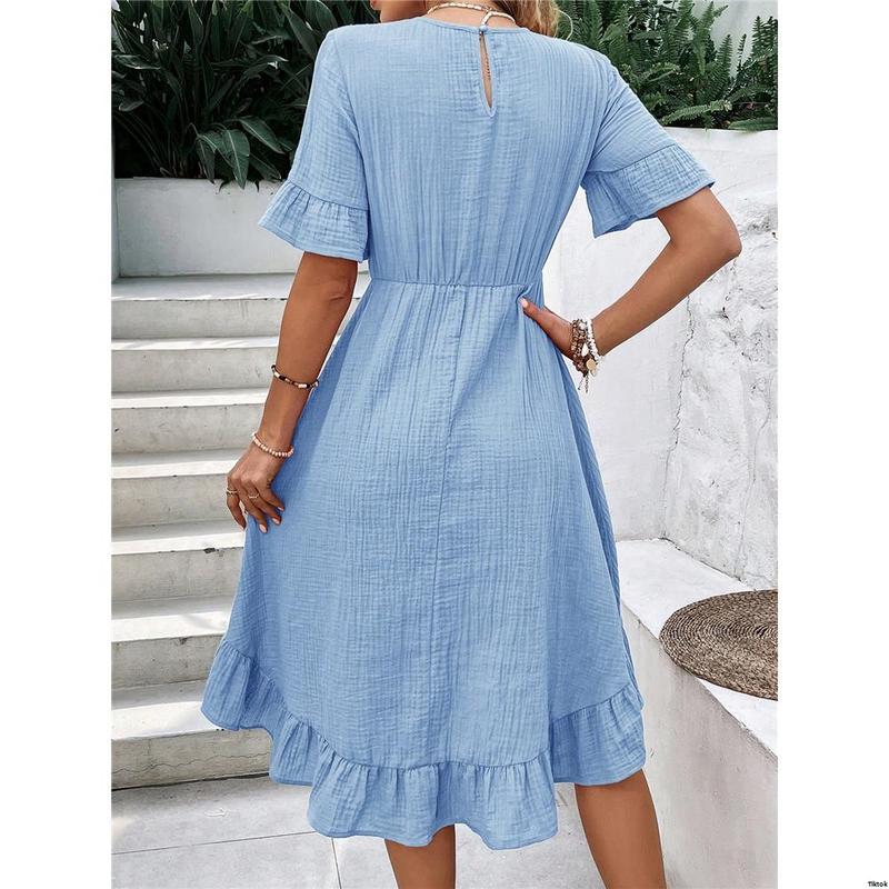 For Dresses Pastel Trim With Casual Minimalist EMERY ROSE Summer Dress Textured Fabric And Ruffle Women