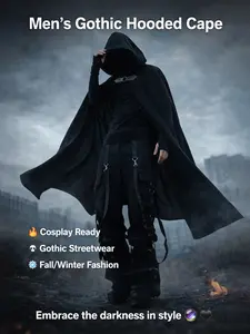 Men's Gothic Hooded Cape – Perfect for Cosplay, Streetwear, and Fall/Winter Fashion | Trendy Black Cloak for Unique Styles