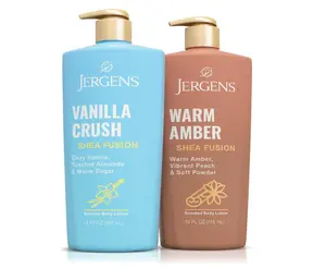 Jergens Shea Fusion Body Lotion Dual Pack, Moisturizer with Shea Butter and Vitamin E, Vanilla Crush 14 fl oz and Warm Amber 14 fl oz, Pack of 2