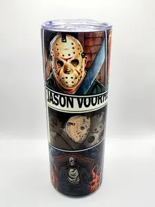 Jason Voorhees Friday the 13th Collage 20oz Stainless Steel Tumbler with Straw and Lid - Insulated, Portable Drinkware
