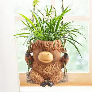 Swing Highland Cow  Planters for Indoor , Cute Small Planter Pot for Indoor Outdoor , Succulent Pots with Drainage Hole,  Funny   Flower Pot,  Ideas