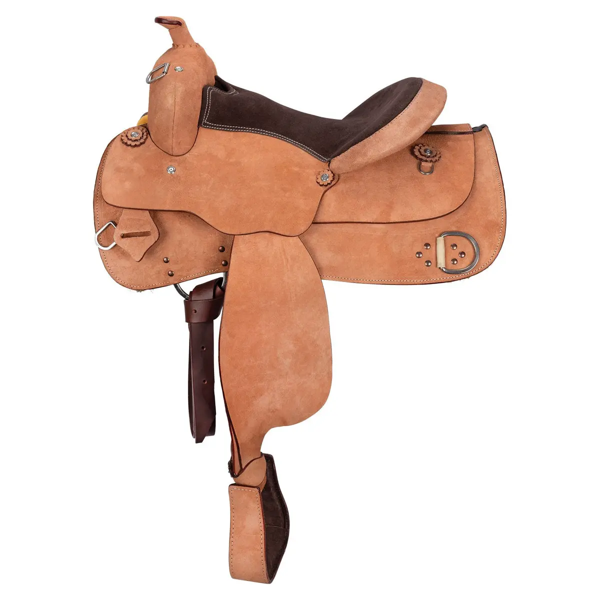 Roughout Leather Western Saddle for Work & Trail Riding, Lightweight 23lb Design with Padded Seat & Semi-Quarter Horse Bars, Equestrian Supplies