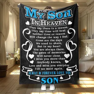 My Son in Heaven, Letter Pattern Blanket, Slogan Print Blanket, Soft Warm Throw Blanket, Air-conditioned Room Blanket, Warm Nap Blanket for Home Office Travel