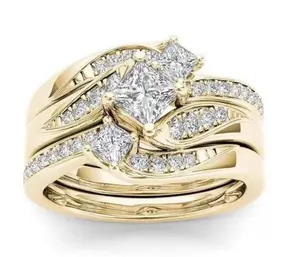 Luxury 3PCS Micro Pave Zirconia Bridal Ring Set – Elegant European American Style Stackable Wedding & Engagement Rings