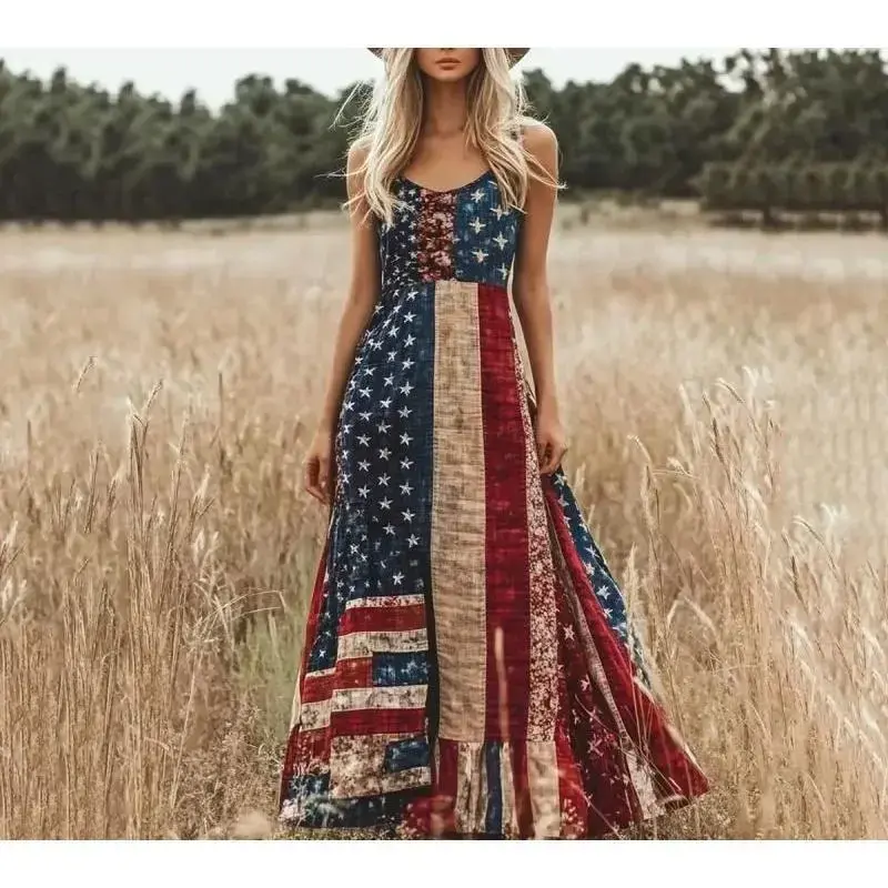 Women's Vintage Independence Day Patch Art Line Dress American Flag Floral Print Dresses Casual Polyester(Sheet) Women's Vintage Independence Day Patch Art Line Dress American Flag Floral Print Dresses Casual Polyester(Sheet)
