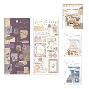 Vintage Collage Sticker Sets 36 Designs - MIND WAVE Antique Violet, Frame Collage Brown, Libre Collage Flake, Landscape Moonlight & Akane Clouds Stickers for Journaling & Scrapbooking