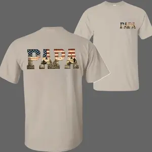 Menswear Short-Sleeve Round Neck 100% US Cotton Papa T-Shirt, Classic Casual Vintage American Flag Graphic Tee, Comfortable USA Fit Outdoor Top for Dad, Gift Idea - KitchenEra
