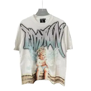 Unisex Short-Sleeve Sports T-Shirt, MIXED EMOTION Angel Rock Streetwear Tee with Front & Back Full-Print Rhinestones, White Ink Direct-Print Vintage Graphic, Summer Festival Fashion Slim Shape Men's Moisture Wicking Monaco Club Flag Hoodie