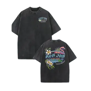 Men's Vintage Ron Jon Surf Shop Tropical Colorful Graphic Tee - Retro Heavyweight Washed, Y2K Skater Aesthetic Oversized Unisex Short-Sleeve Summer Beach Crewneck Top Casual Streetwear Flamingo Colorful Tropical
