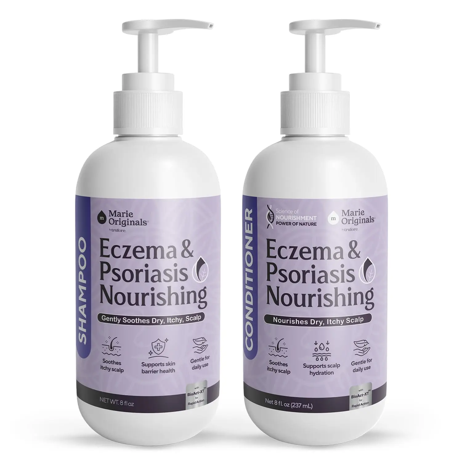 Marie Originals Eczema & Psoriasis Nourishing Shampoo and Conditioner Bundle – Itchy Scalp Relief, Dry Scalp Shampoo & Hydrating Conditioner with Tea Tree, Lavender & Peppermint – 8 oz Each