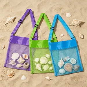 3pcs Mesh Bag, Women'S Shoulder Bag, New Beach Shell Storage Bag, Seaside Sand Digging Tool Storage Bag, Buckled Adjustable Mesh Bag, Colorful Beach Bag, Storage Mesh Bag, Shell Bag, Crossbody Sundries Bag, Mesh Hollow Beach Bag