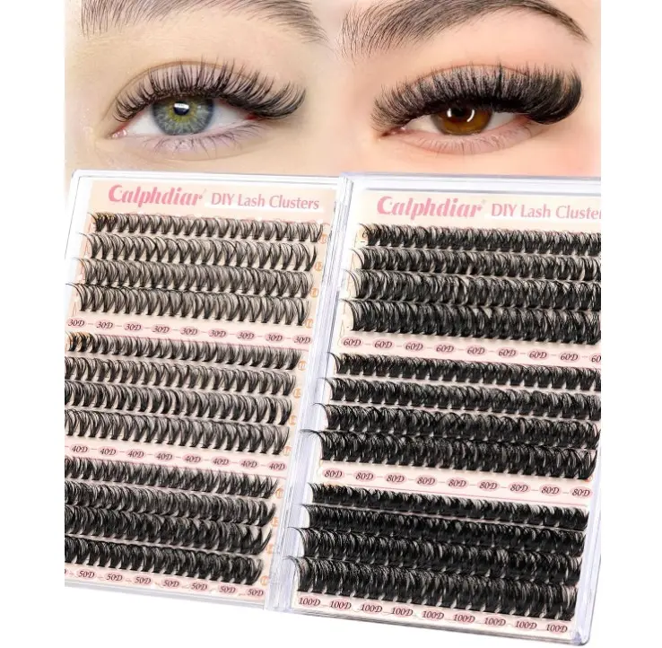 Calphdiar Eyelash Clusters 30D+40D+50D+60D+80D+100D Lash Clusters Wispy Individual Lashes 476PCS D-curly Lash Extension 10-16MM Natural Lashes Clusters DIY Cluster Eyelash Extensions